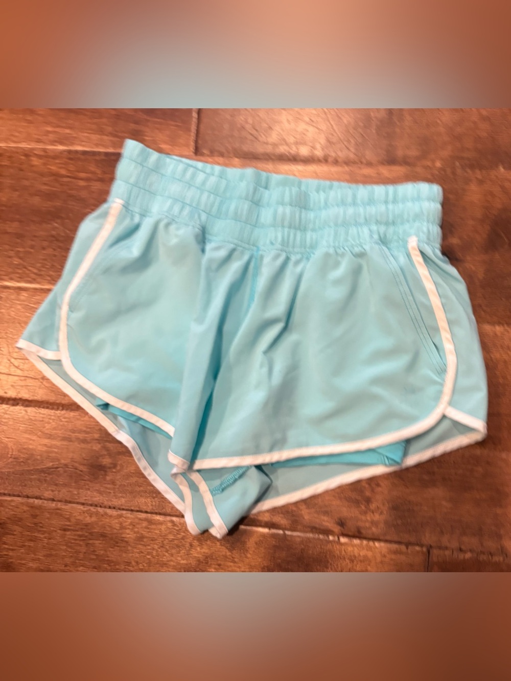 Women’s Light Blue Athletic Shorts with White Trim